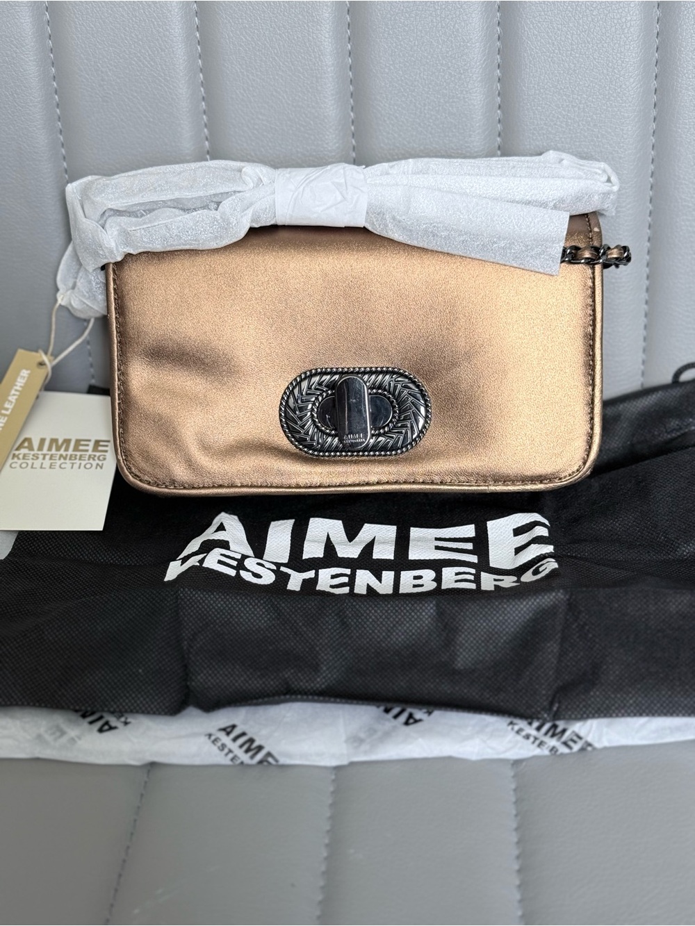 Aimee Kestenberg Metallic Bronze Leather Crossbody Evening Party Bag